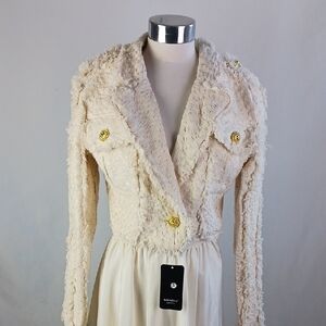 Two Twin Style NWT  Cream Crop Tweed Jacket.